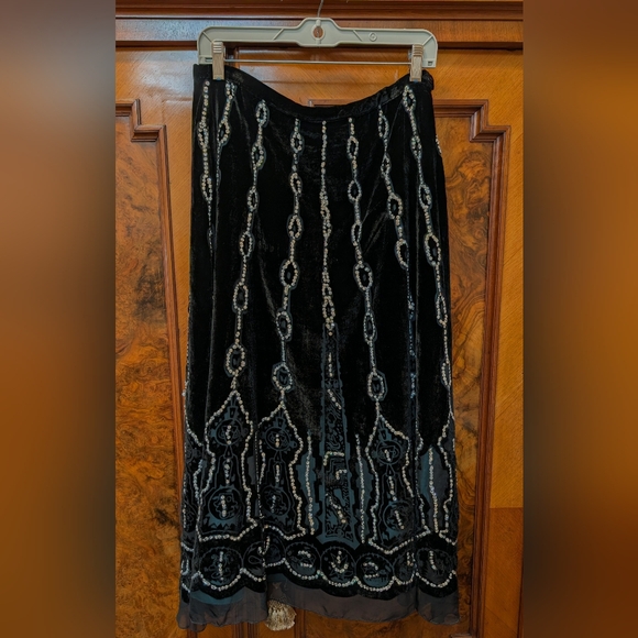 Vintage Carole Little Black Velvet/Silver Sequins Boho Holiday Skirt S/M - Picture 2 of 7
